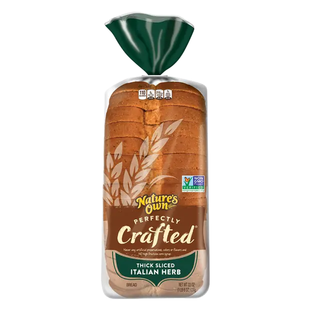 Nature's Own Perfectly Crafted Italian Herb Bread, Thick Sliced Non-GMO Sandwich Bread, 22 oz Loaf