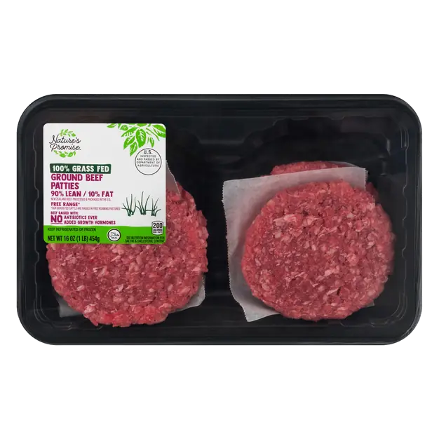 90% Lean 10% Fat Grass-fed Ground Beef Patties 4 ct Fresh