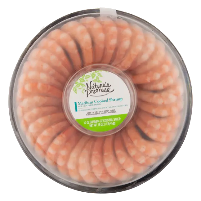 Farm Raised Med Cooked Shrimp Ring Cocktail Sauce Frozen