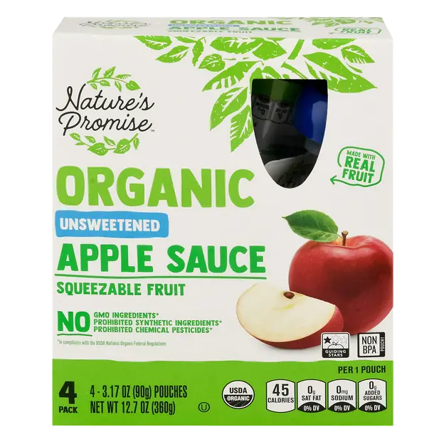 Kids Organic Unsweetened Applesauce Squeeze Pouches 4 ct