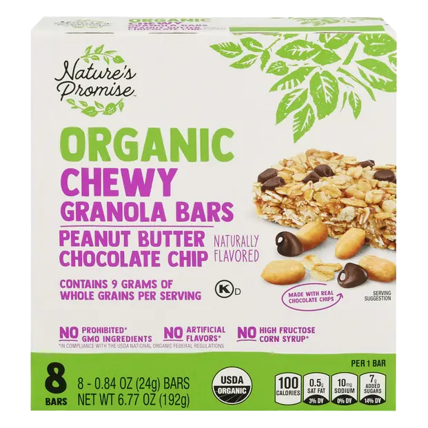 Organic Chewy Peanut Butter Choc Chip Granola Bars - 8 ct