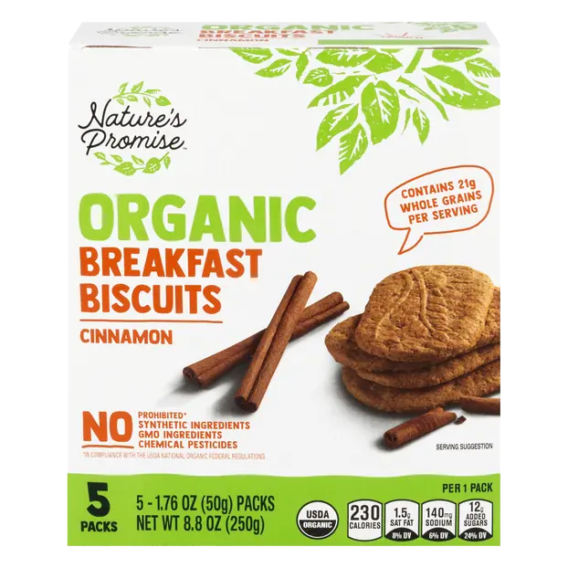 Organic Cinnamon Breakfast Bars Biscuits - 5 ct