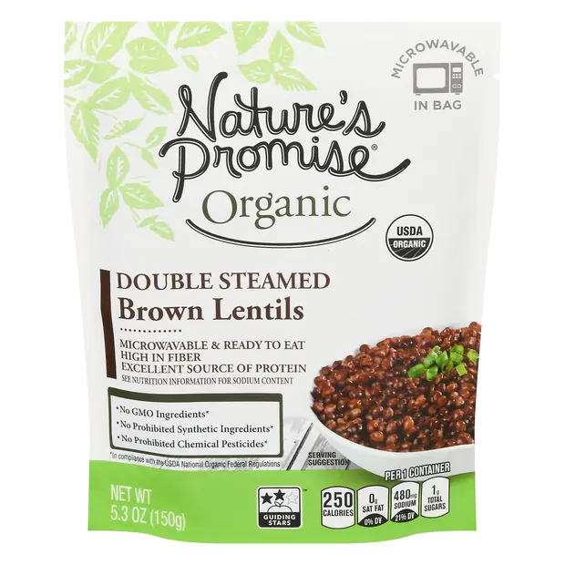 Organic Double Steamed Brown Lentils Microwave