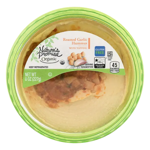 Organic Gluten Free Roasted Garlic Hummus with Topping