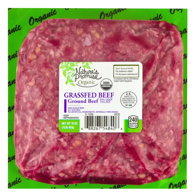 Organic Grass-fed 85% Lean 15% Fat Ground Beef Fresh