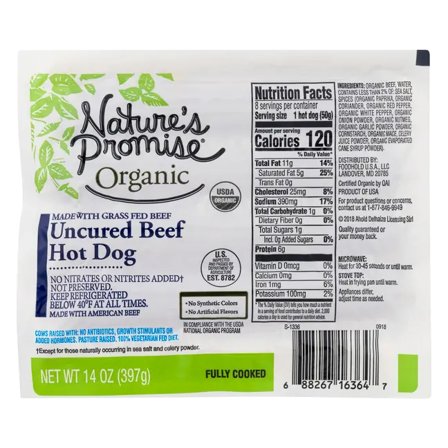Organic Grass-fed Uncured Beef Hot Dogs - 8 ct