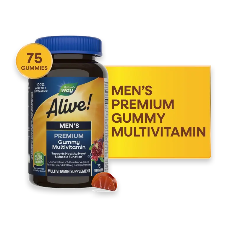 Alive! Men's Premium Multivitamin B Vitamins Orange Cherry and Grape Flavored Gummy