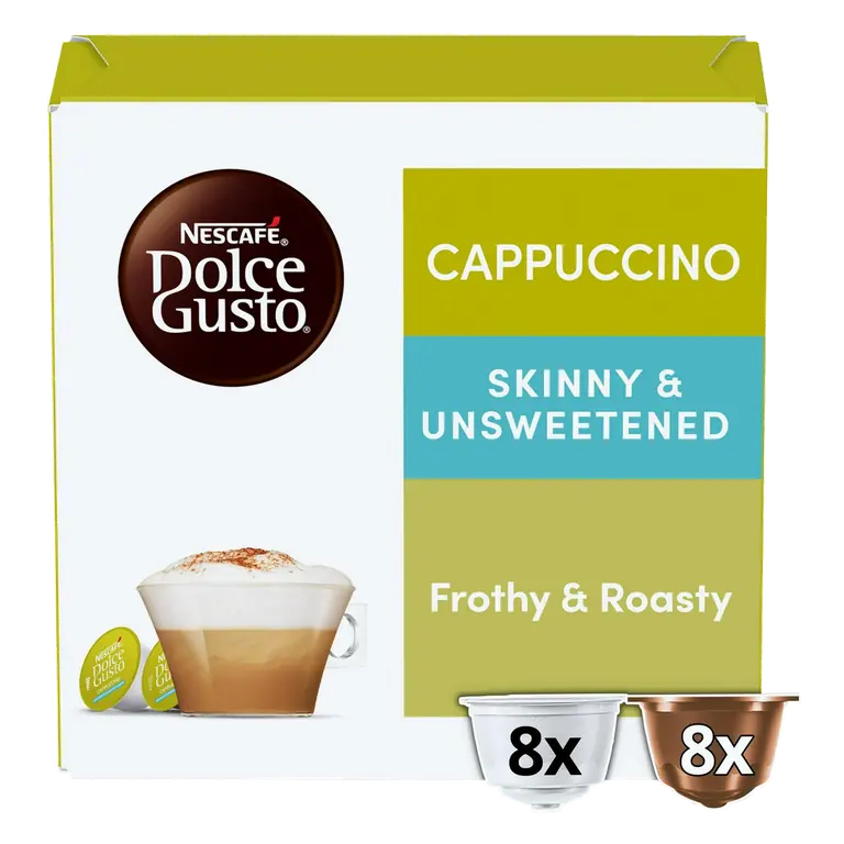 Dolce Gusto 16 x Cappuccino Skinny & Unsweetened Coffee Pods (8 Servings)