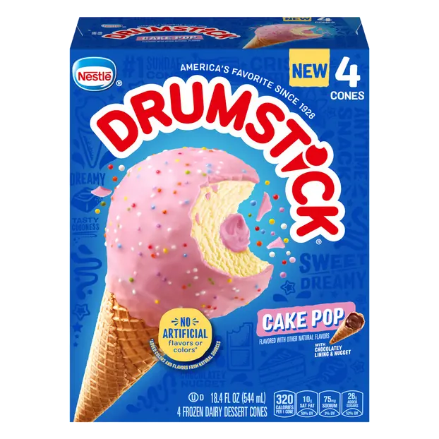 Drumstick Cake Pop Frozen Dairy Dessert Cones - 4 ct