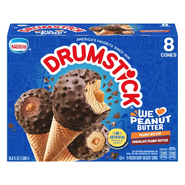Chocolate/Peanut Butter Frozen Dairy Dessert Cones - 8 ct