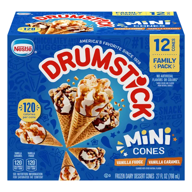 Lil' Drums Vanilla Fudge/Vanilla Caramel Cones - 12 ct