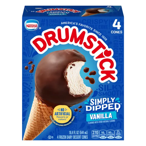 Drumstick Simply Dipped Vanilla Frozen Dairy Dessert Cones - 4 ct