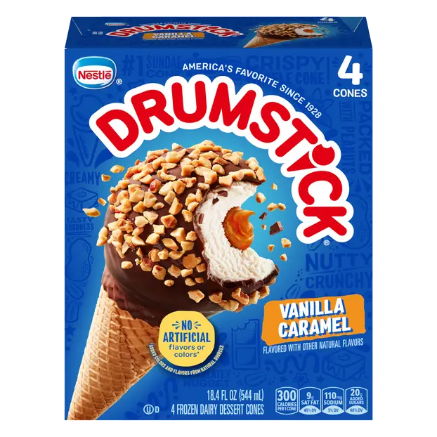 Drumstick Vanilla Caramel Frozen Dairy Dessert Cones - 4 ct