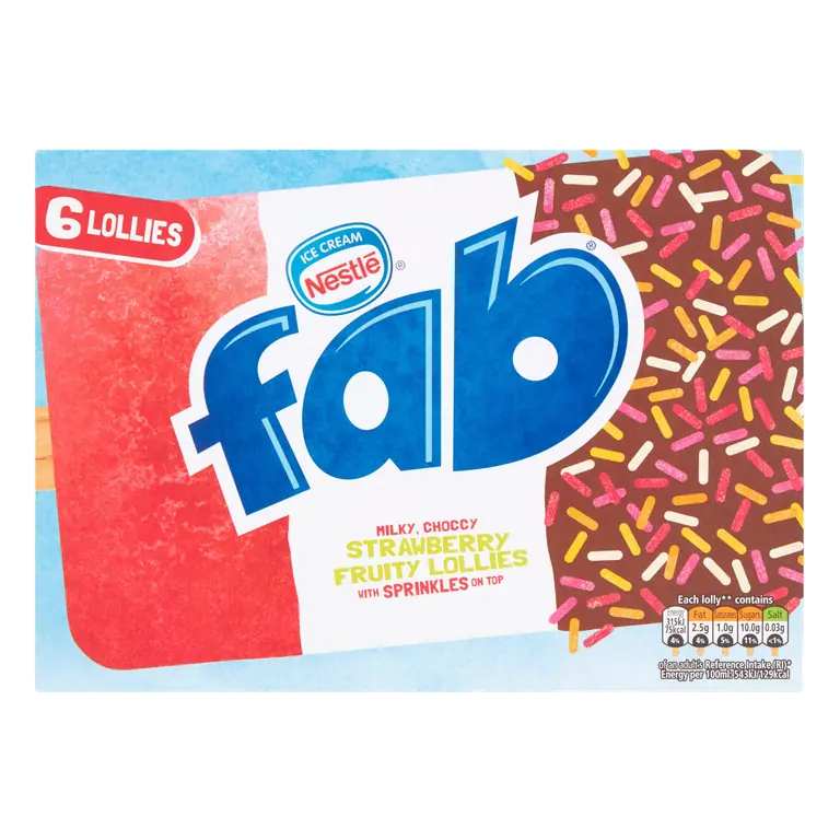 Fab Strawberry Ice Lollies 6x58ml
