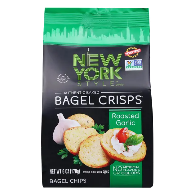 the Original Authentic Baked Roasted Garlic Bagel Chips