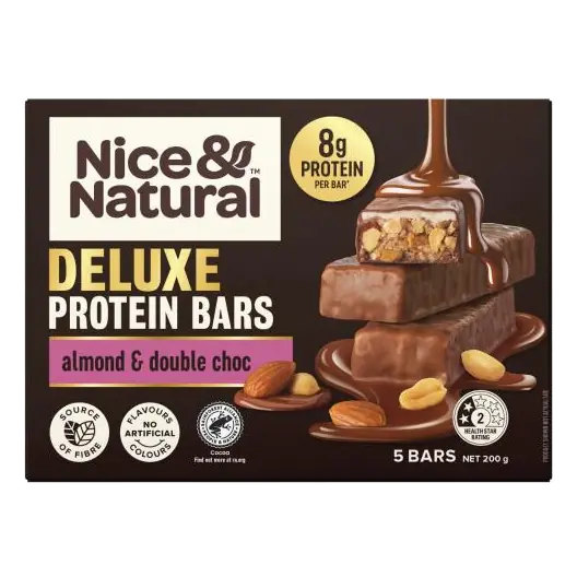 Deluxe Protein Bars Almond & Double Choc Multipack Snacks 5 Pack