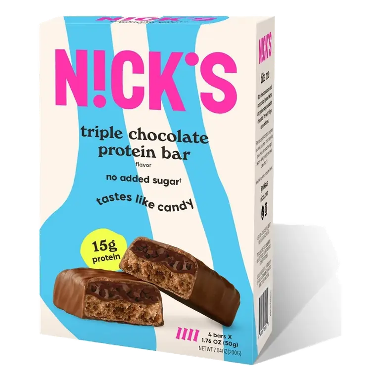 Nick's Triple Chocolate Protein Bars, 4ct: Chewy, 15g Protein, Ready to Eat, 7.05 oz Package