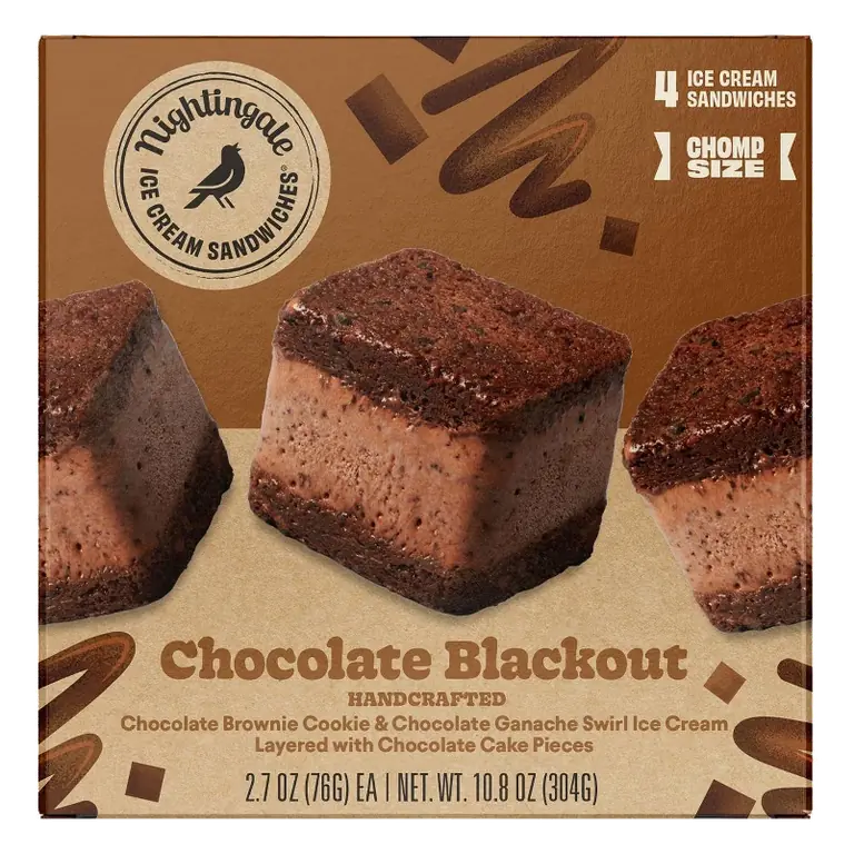 Nightingale Chocolate Blackout Ice Cream Sandwiches Chomp Size, 10.8oz/4ct