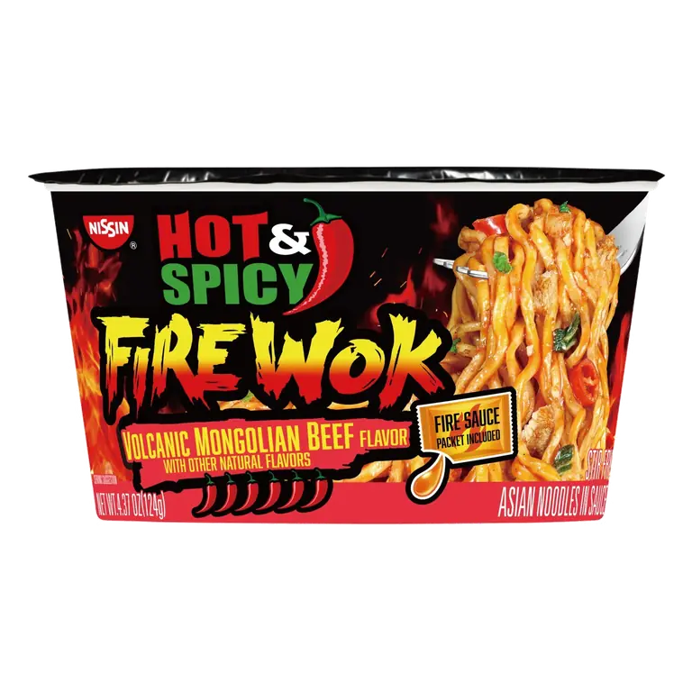 Fire Wok Volcanic Mongolian Beef Flavor Stir Fry Asian Noodles in Sauce