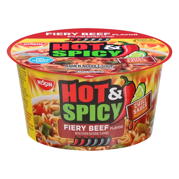 Hot & Spicy Fiery Beef Flavor Ramen Noodle Soup Bowl
