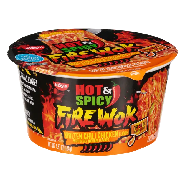 Hot & Spicy Fire Wok Chili Chicken Asian Noodles in Sauce Bowl
