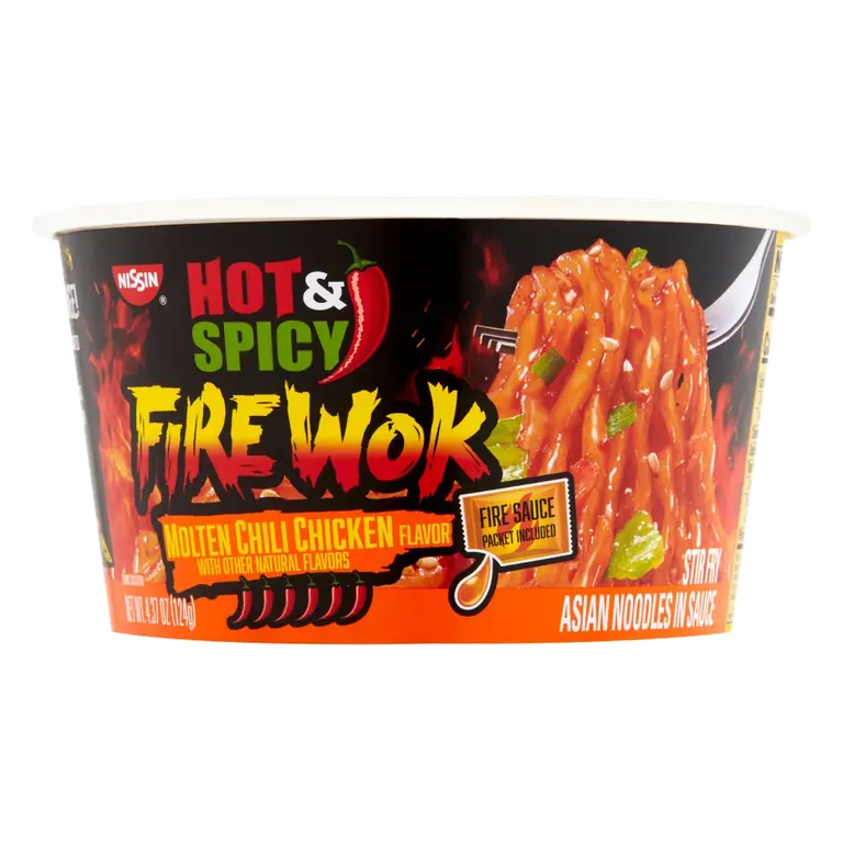 Hot & Spicy Fire Wok Molten Chili Chicken Flavor Stir Fry Asian Noodles in Sauce
