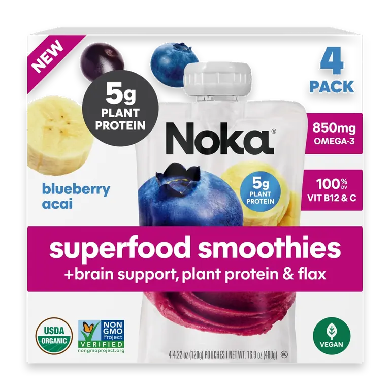 Organic Superfood Plant Protein Blueberry Acai Smoothie Pouches