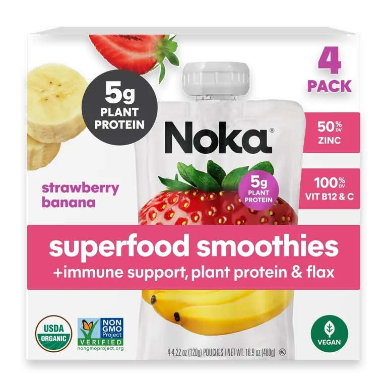 Organic Superfood Plant Protein Strawberry Banana Smoothie Pouches