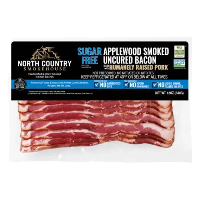 North Country Smokehouse USDA Sugar Free Uncured Certified Humane Bacon, 12oz: Minimally Processed, No Artificial Flavors