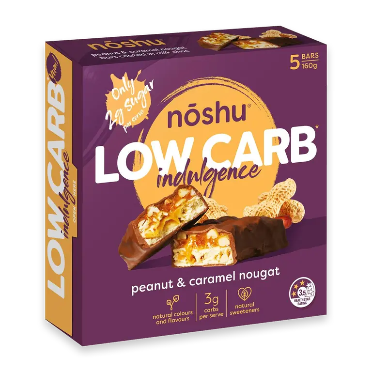 Low Carb Peanut & Caramel Nougat Indulgence Bars