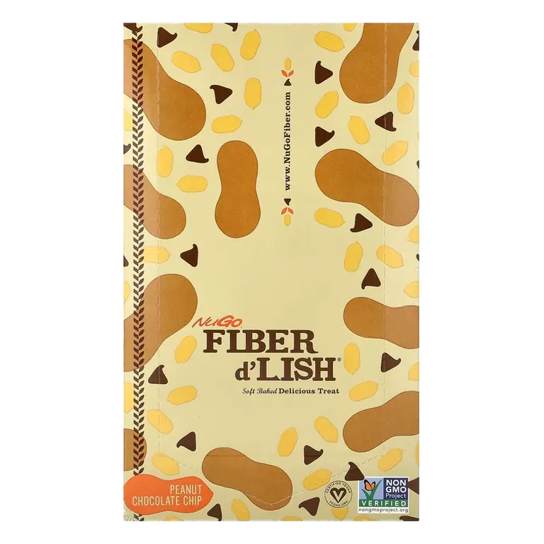 NuGO Fiber d'Lish Peanut Chocolate Chip, 12g High Fiber, Vegan, 160 Calories, 16 Count