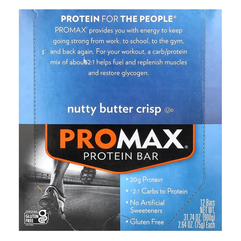 NuGo Nutrition Promax Protein Bar, Nutty Butter Crisp, 12 Bars, 2.64 oz (75 g) Each