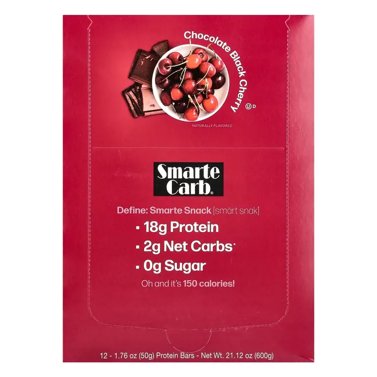 NuGo Nutrition Smarte Carb Protein Bar, Chocolate Black Cherry, 12 Bars, 1.76 oz (50 g) Each