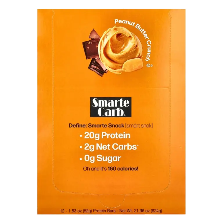 NuGo Nutrition Smarte Carb Protein Bar, Peanut Butter Crunch, 12 Bars, 1.83 oz (52 g) Each