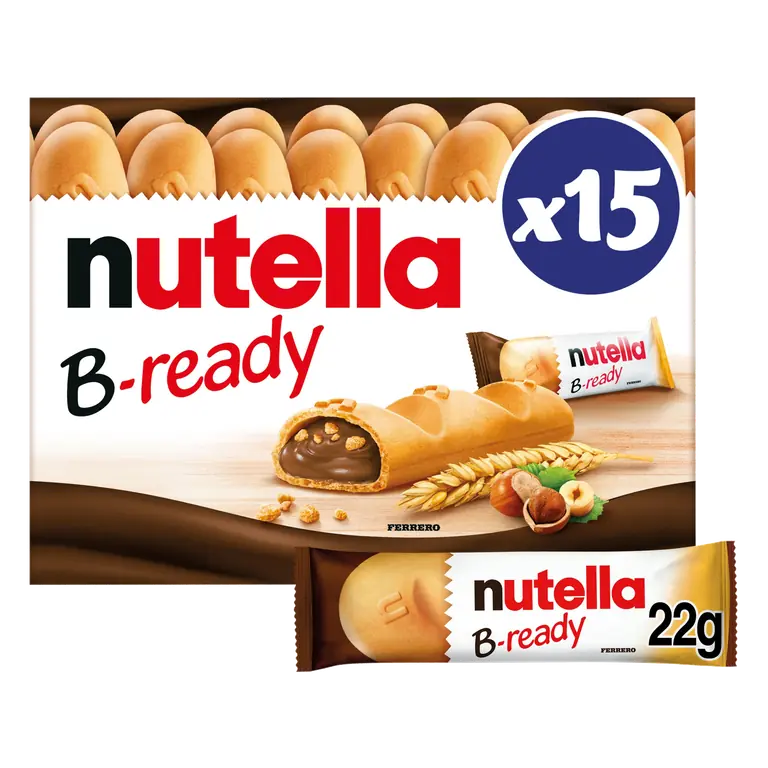 Nutella B-ready Hazelnut Chocolate Spread Filled Cereal Snack Bar Multipack 15 x 22g