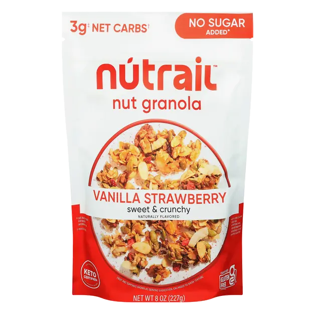 Gluten Free No Sugar Added Keto Vanilla Strawberry Nut Granola