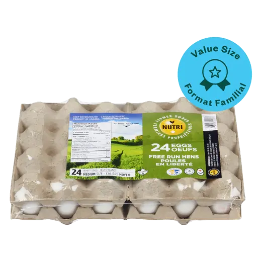 White Eggs Free Run Hens Medium Value Size 24 Count