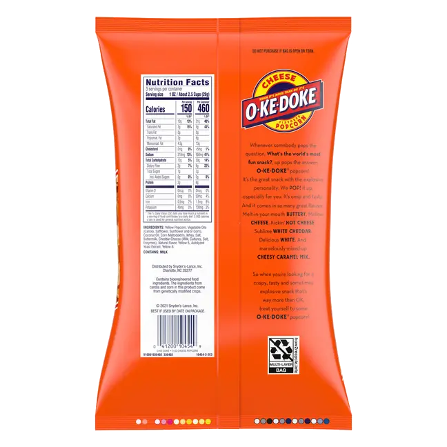 O-Ke-Doke Cheese Popcorn, 3 oz Bag