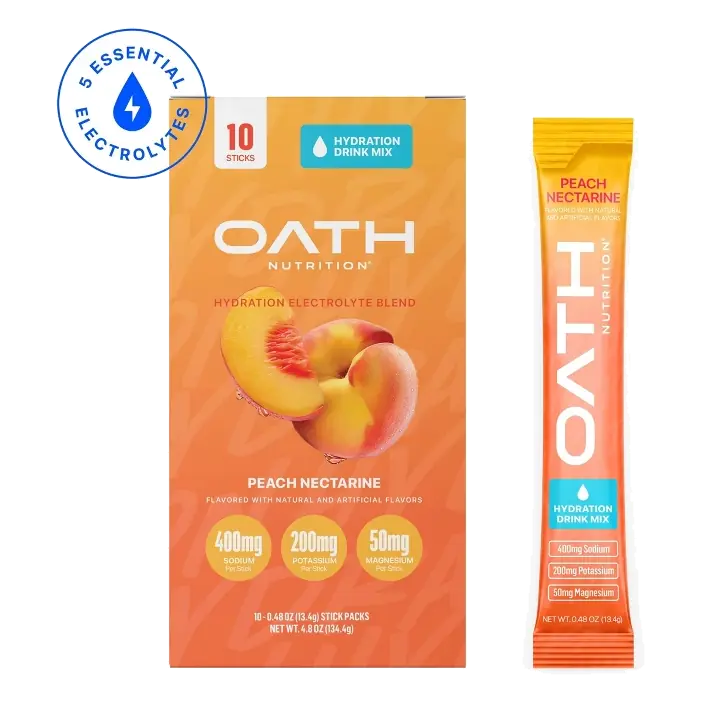 Oath Nutrition Hydration Electrolyte Packets Powdered Electrolyte Drink Mix - Peach Nectarine - 10pk