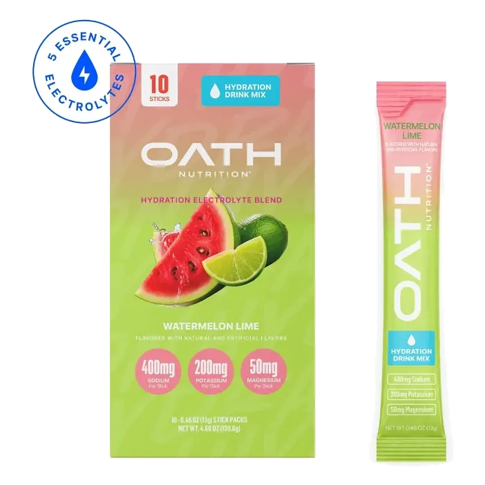 Oath Nutrition Hydration Electrolyte Packets Powdered Electrolyte Drink Mix - Watermelon Lime - 10pk