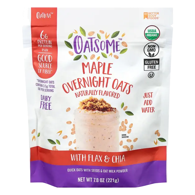 Organic Dairy Free Maple Overnight Oats with Flax & Chia