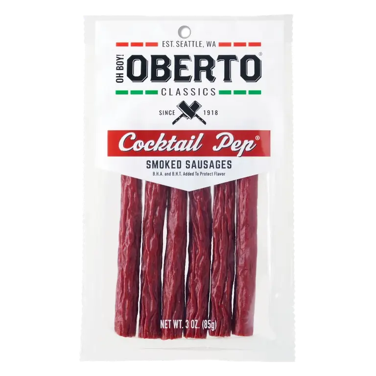 Oberto Cocktail Pep Smoked Sausage Sticks, 3oz: Beef & Pork, 6g Protein