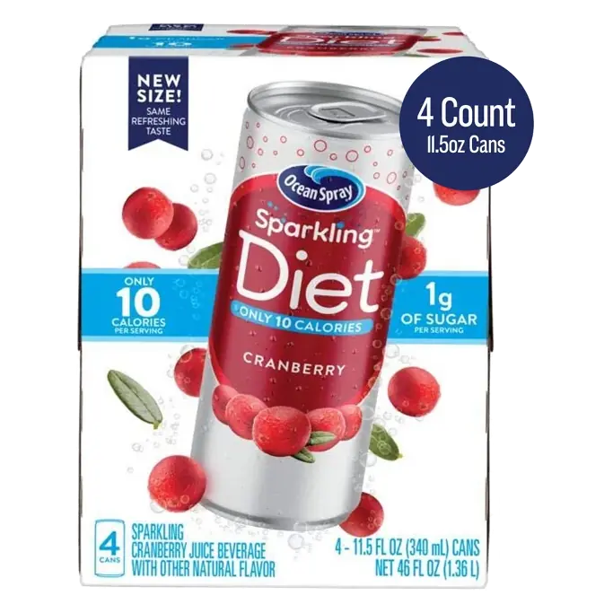 Ocean Spray Sparkling Diet Cranberry, 4pk/11.5 fl oz Cans: No High Fructose Corn Syrup, 10% Juice Content