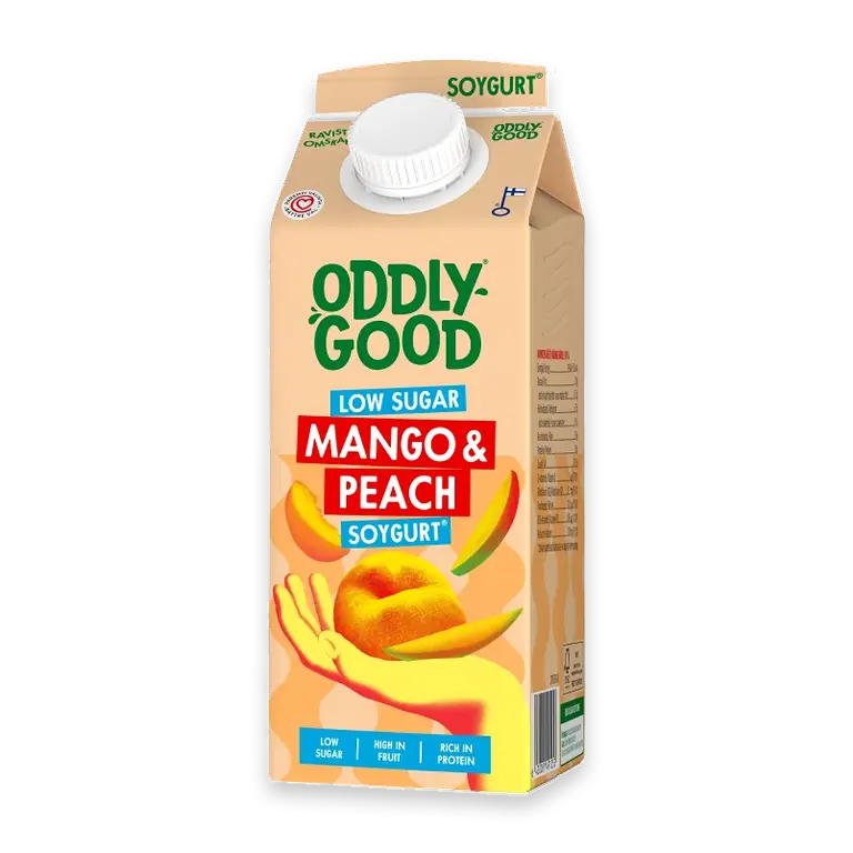 Sojamellamål Sojagurt Mango & Peach lättsockrad 1,8% 750g Oddlygood®