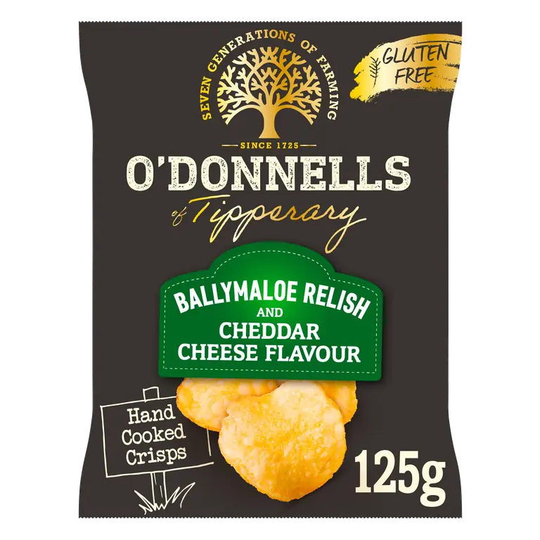 O'Donnells Hand Cooked Crisps Ballymaloe Relish & Cheddar Cheese Flavour 125g