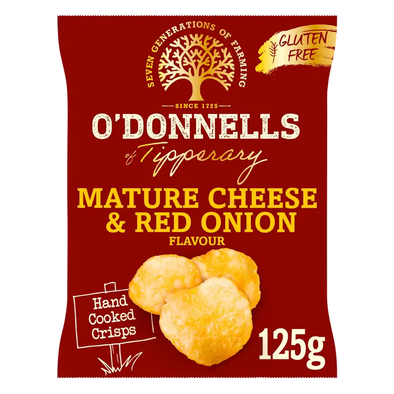 O'Donnells Mature Cheese & Red Onion Flavour Hand Cooked Crisps 125g