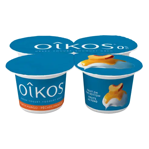 Fat-Free 0% Greek Yogurt Fruit On The Bottom Peach-Mango 4 x 100 g