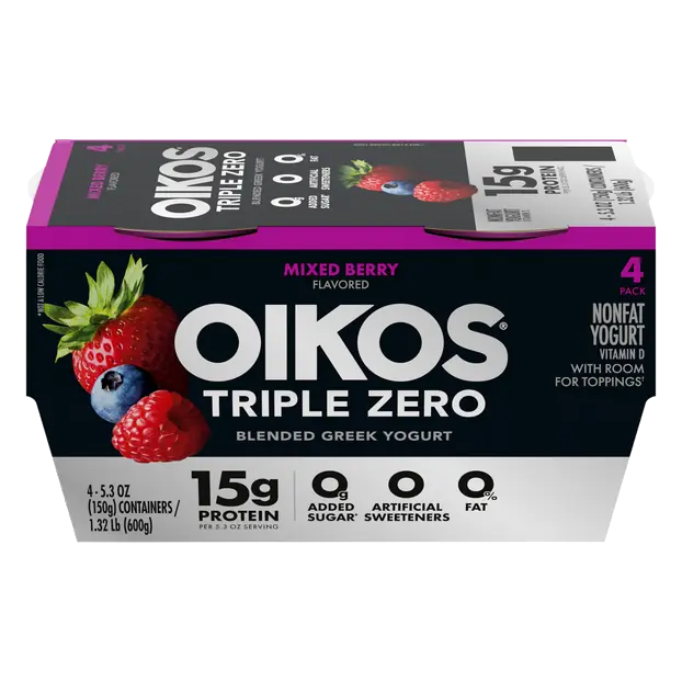 Triple Zero 15g Protein Non Fat Mixed Berry Greek Yogurt Cups - 4 ct
