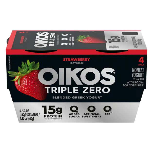 Triple Zero Non Fat Strawberry 15g Protein Greek Yogurt Cups - 4 ct