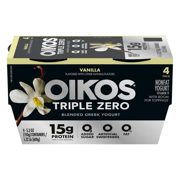 Triple Zero Non Fat Vanilla 15g Protein Blended Greek Yogurt Cup 4ct